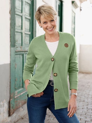 Cardigan mit Knöpfen in Horn-Optik - eucalyptus
