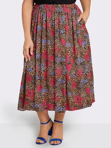 sheego loves miss goodlife Schlupfrock im Mustermix - camel-schwarz-bedruckt