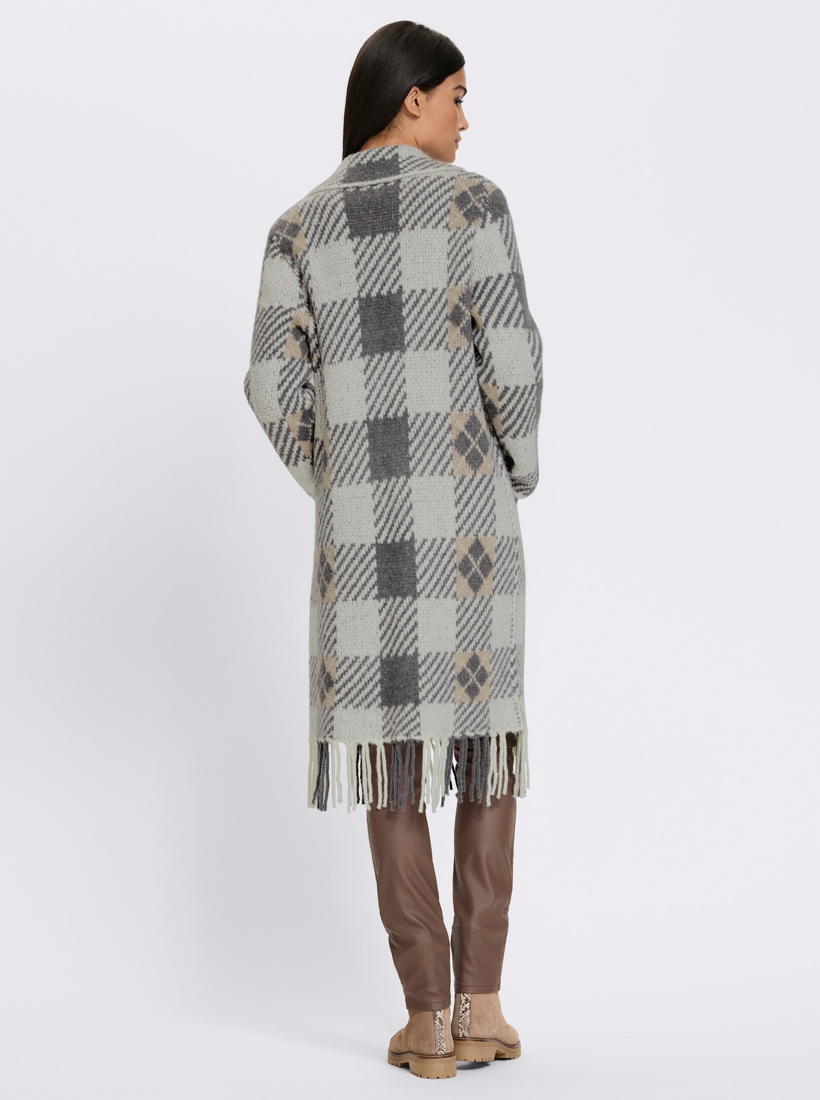 heine Jacquardstrickjacke mit Fransen - ecru-sesam-gemustert