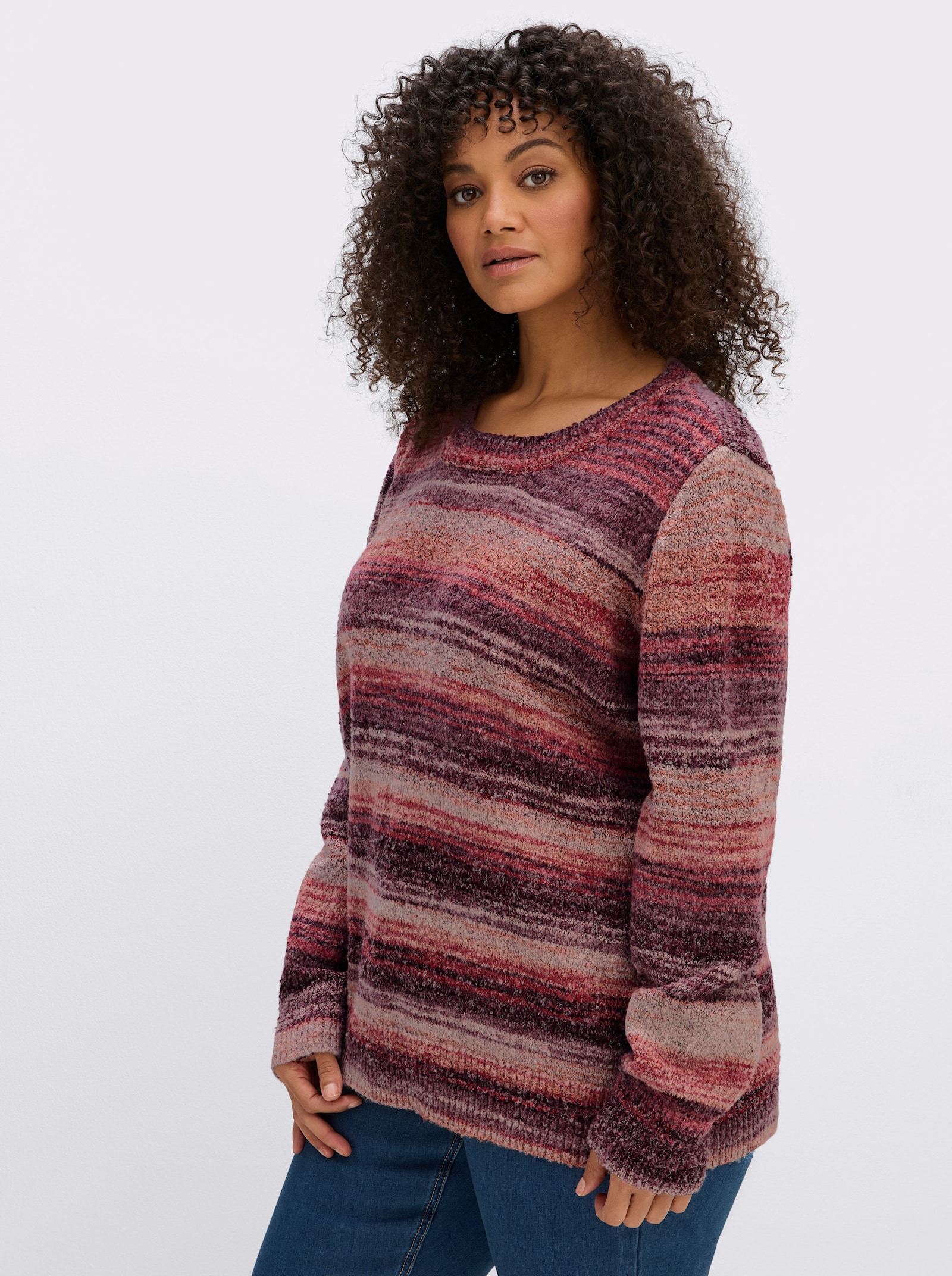 sheego by Joe Browns Streifenpullover aus Bouclégarn - kirsche-bordeaux