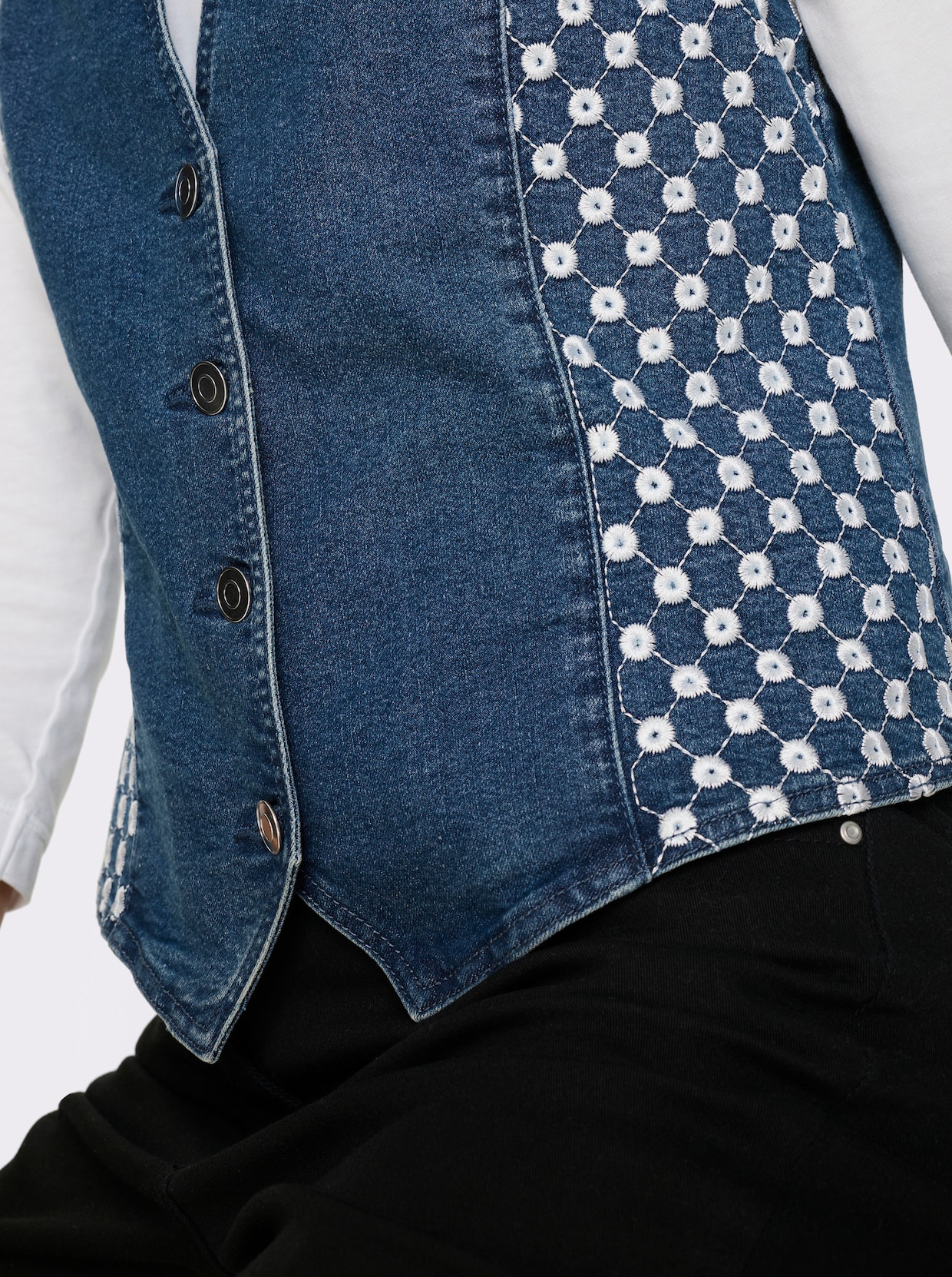 Jeansgilet met ajourwerk - blue-stonewashed