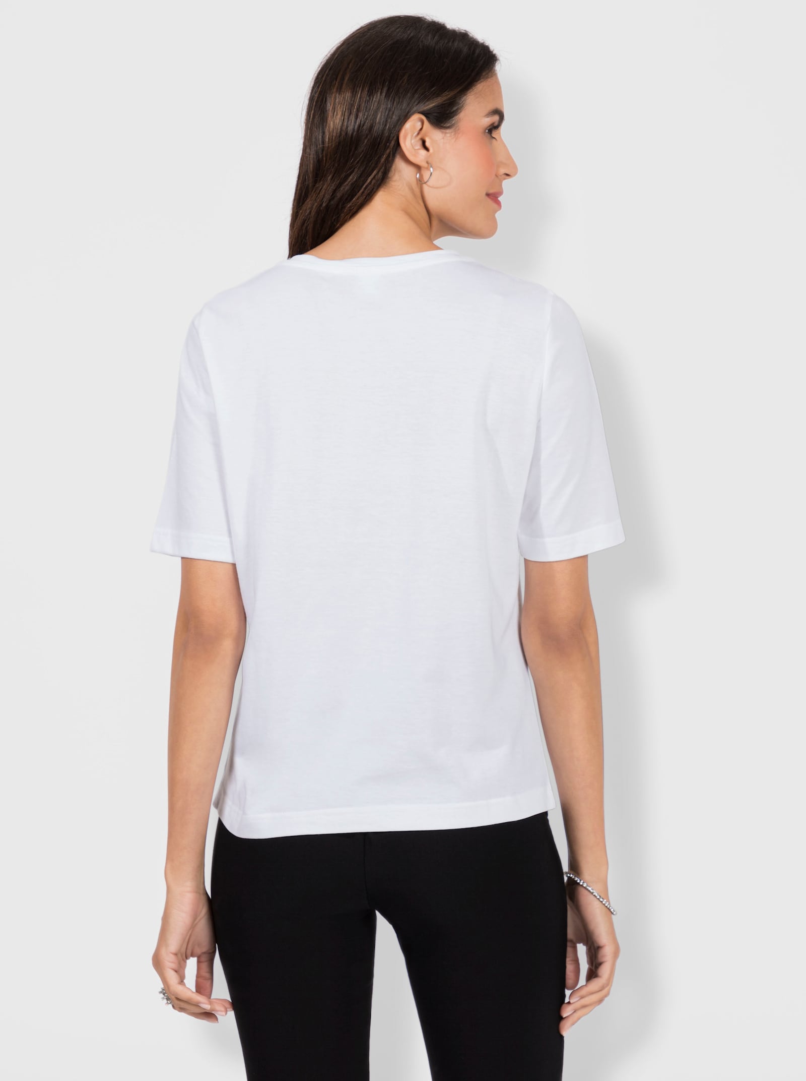 V-Shirt mit Spitzeneinsatz am Ausschnitt - weiß