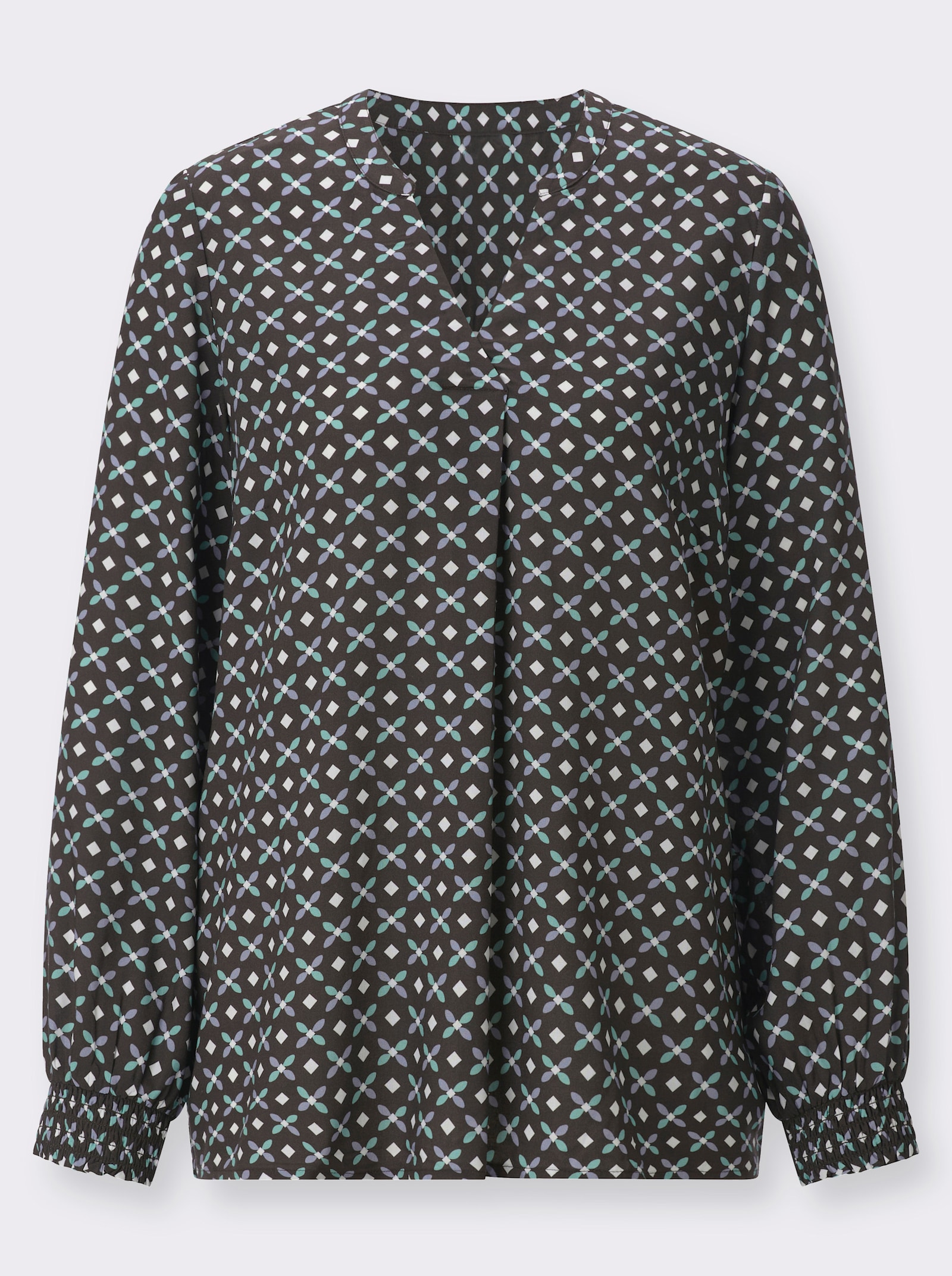 Longbluse mit Falte hinten - graphit-salbei-bedruckt