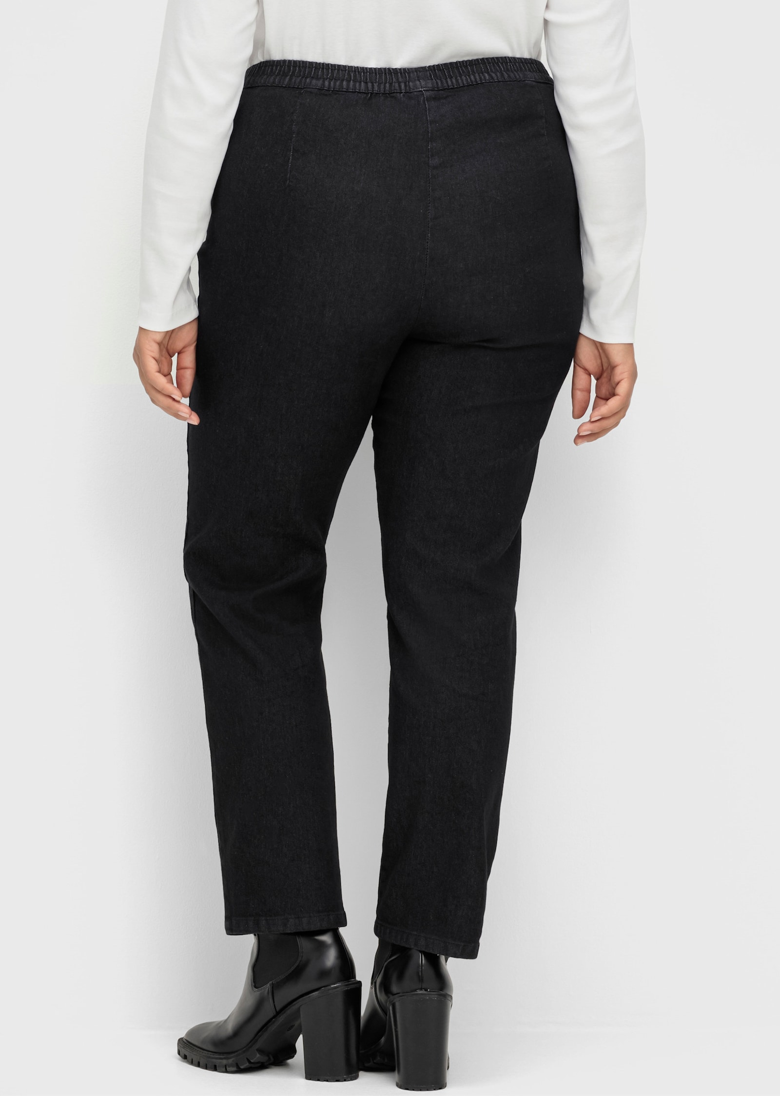 Schlupfjeans mit imitierter Reißverschluss-Blende - black-denim