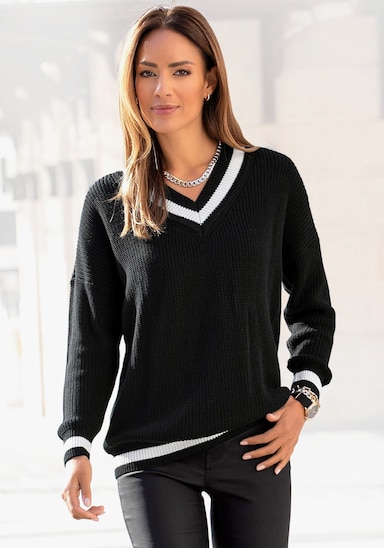 LASCANA Pullover met V-hals - zwart