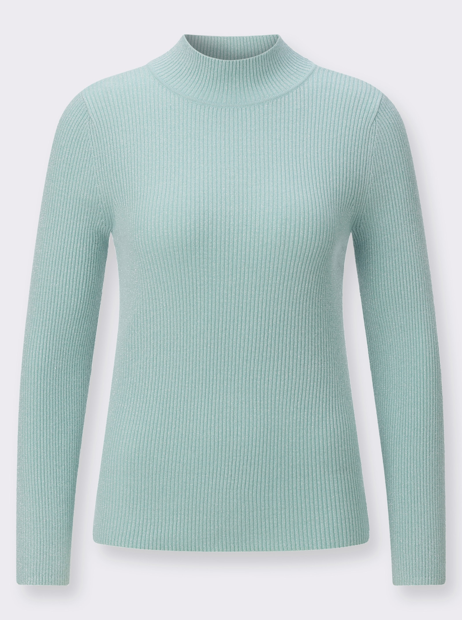 Stehkragenpullover mit Glanzgarn - mint-meliert