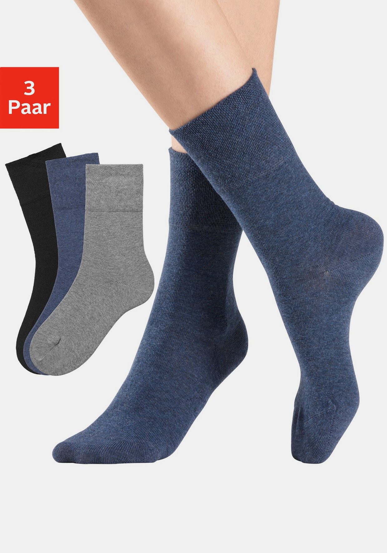 H.I.S Socken - 1x jeans + 1x schwarz + 1x grau-meliert
