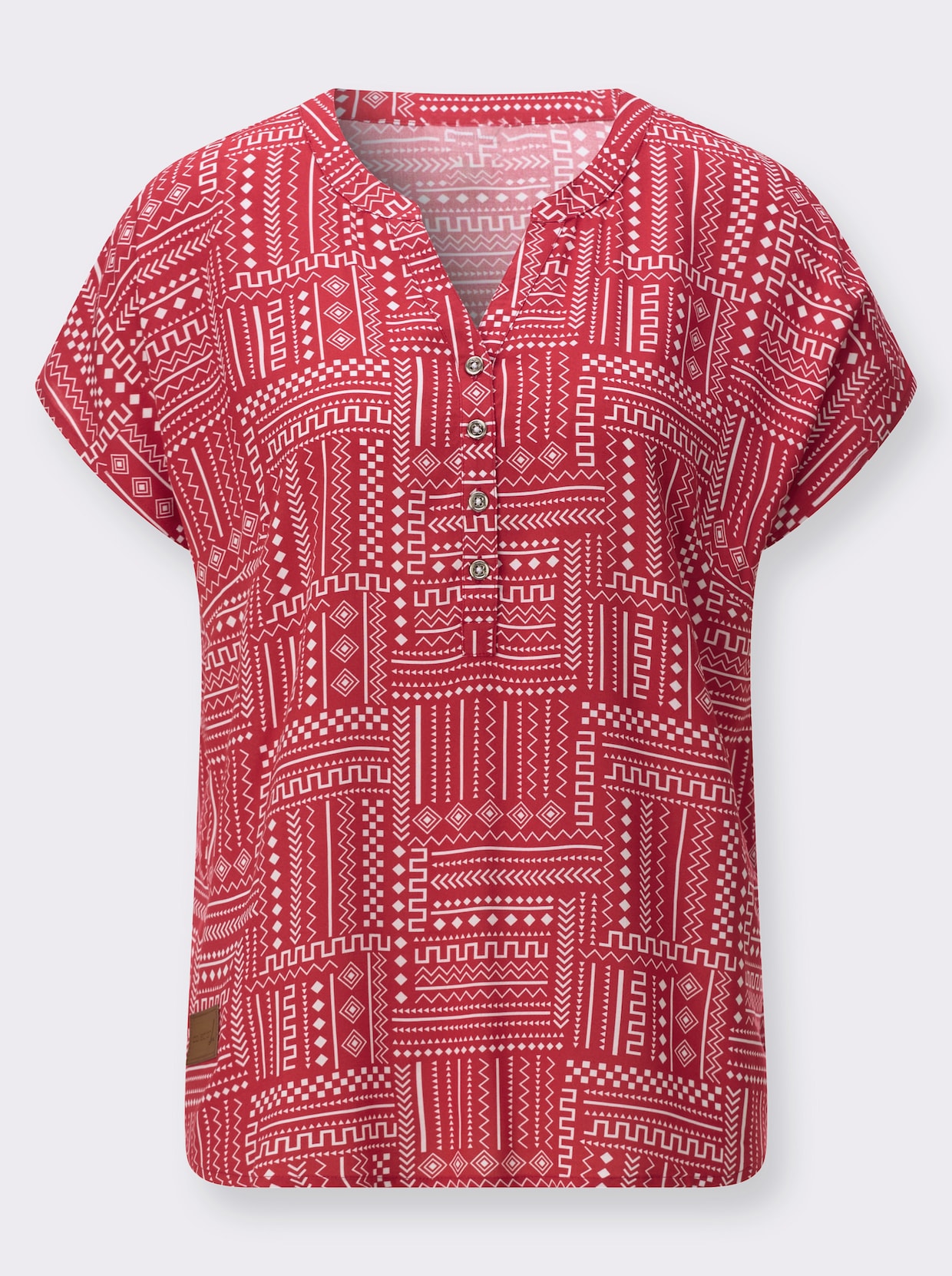 Druckbluse - erdbeere-ecru-gemustert