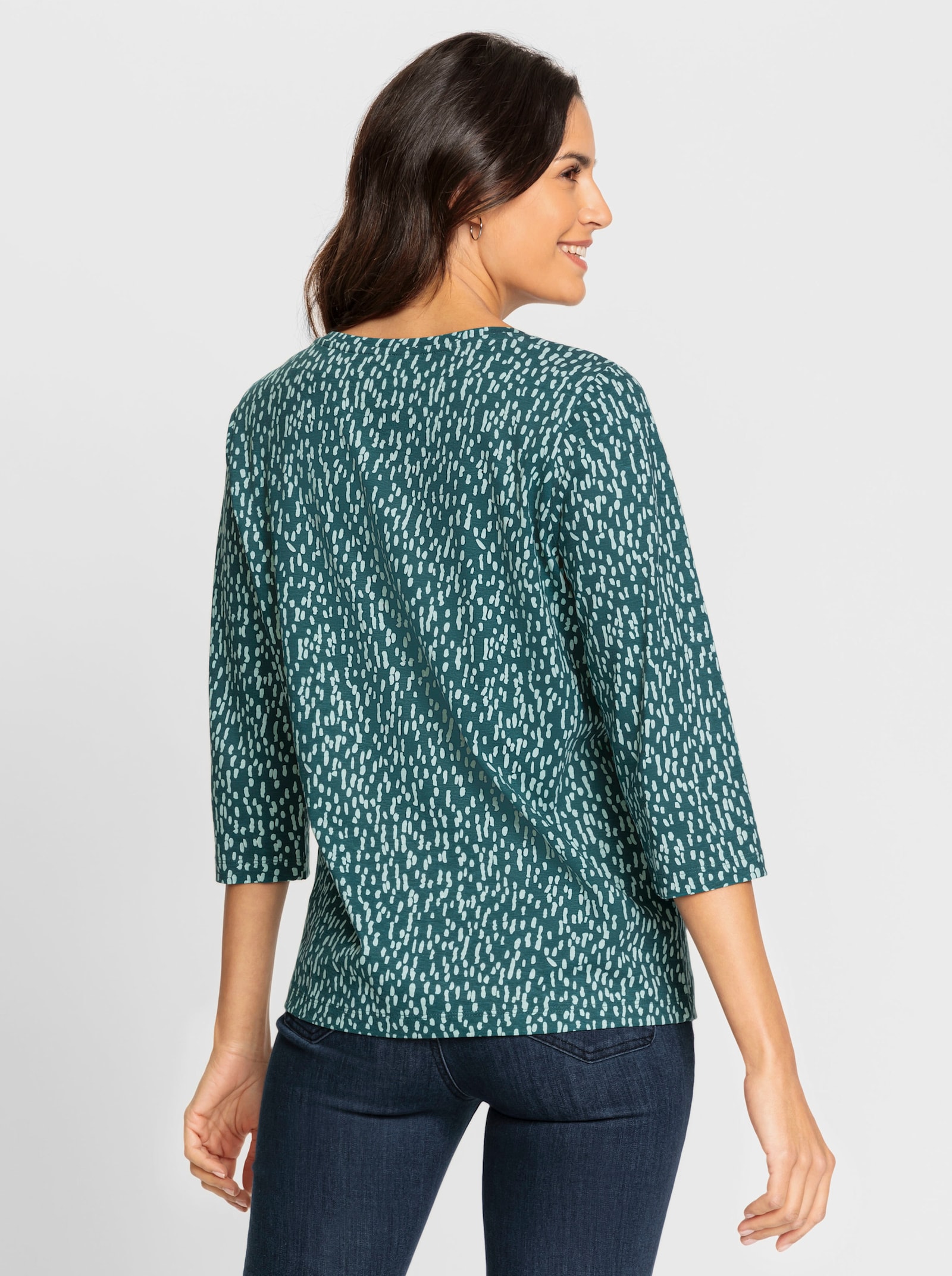 Shirt met print en 3/4-mouwen - petrol geprint