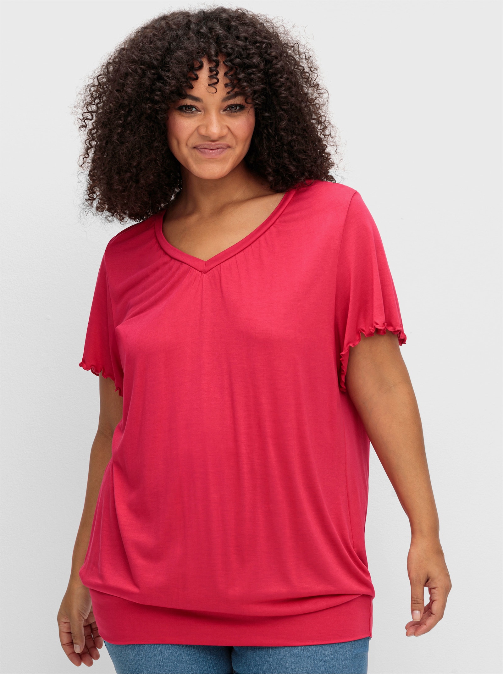 sheego T-Shirt mit breitem Bund und Flügelärmeln - sorbet pink
