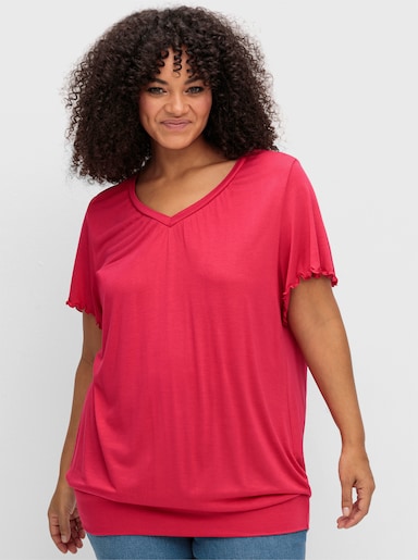sheego T-Shirt mit breitem Bund und Flügelärmeln - sorbet pink