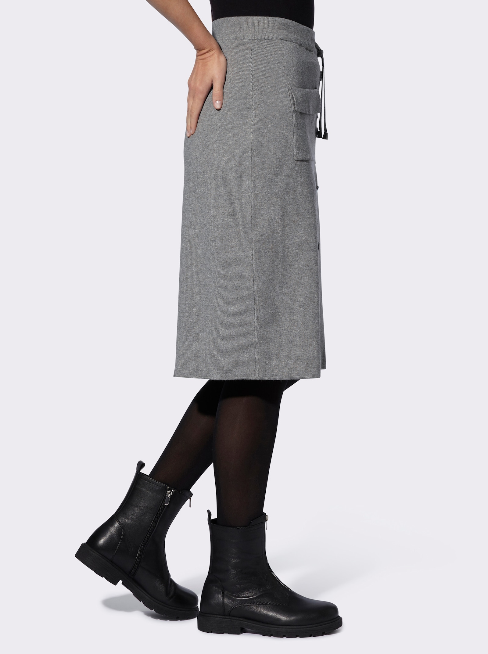 heine Strickrock mit Zierknöpfen - grau-meliert