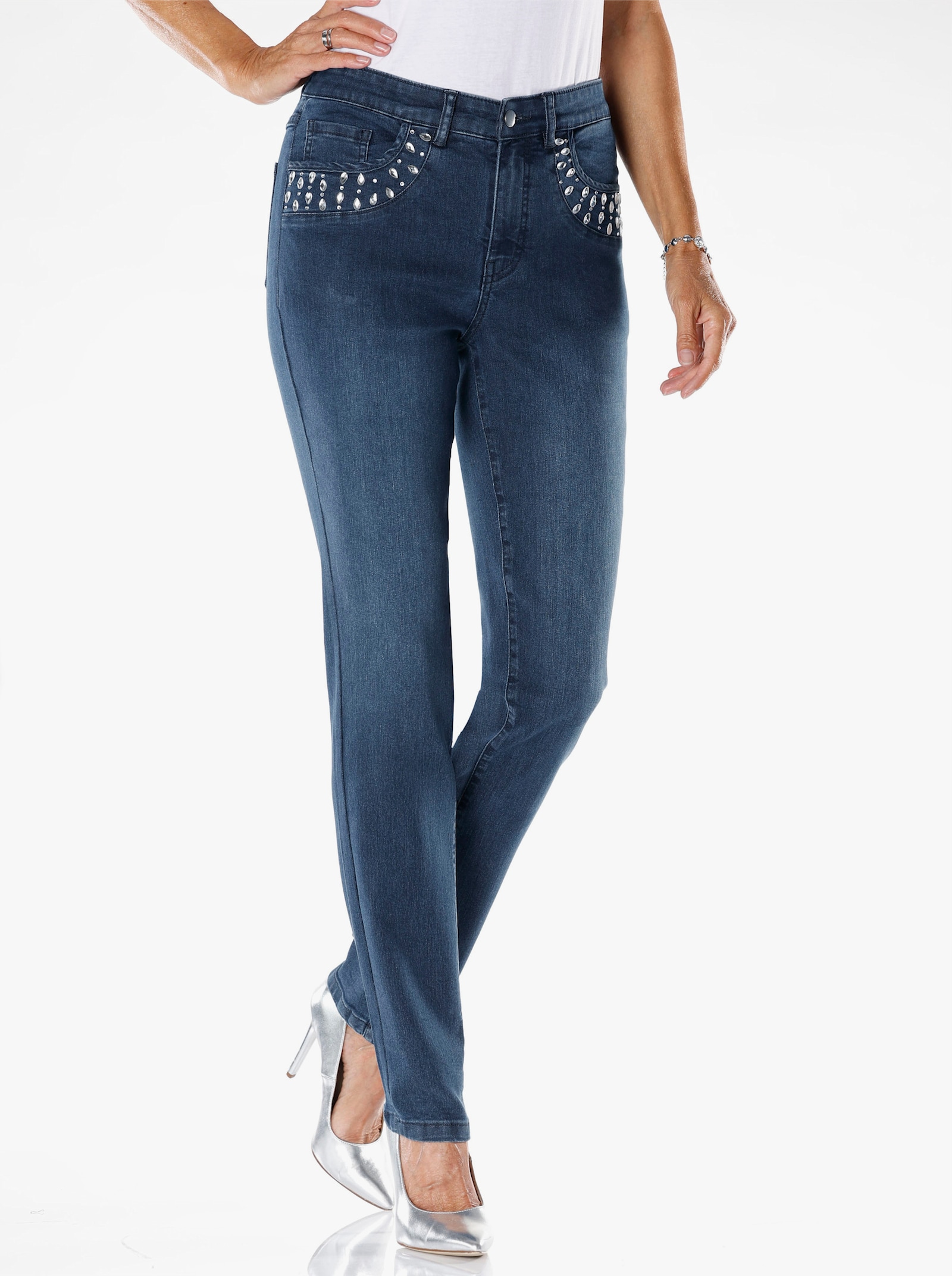 Jeans mit Glitzersteinchen - blue-stone-washed