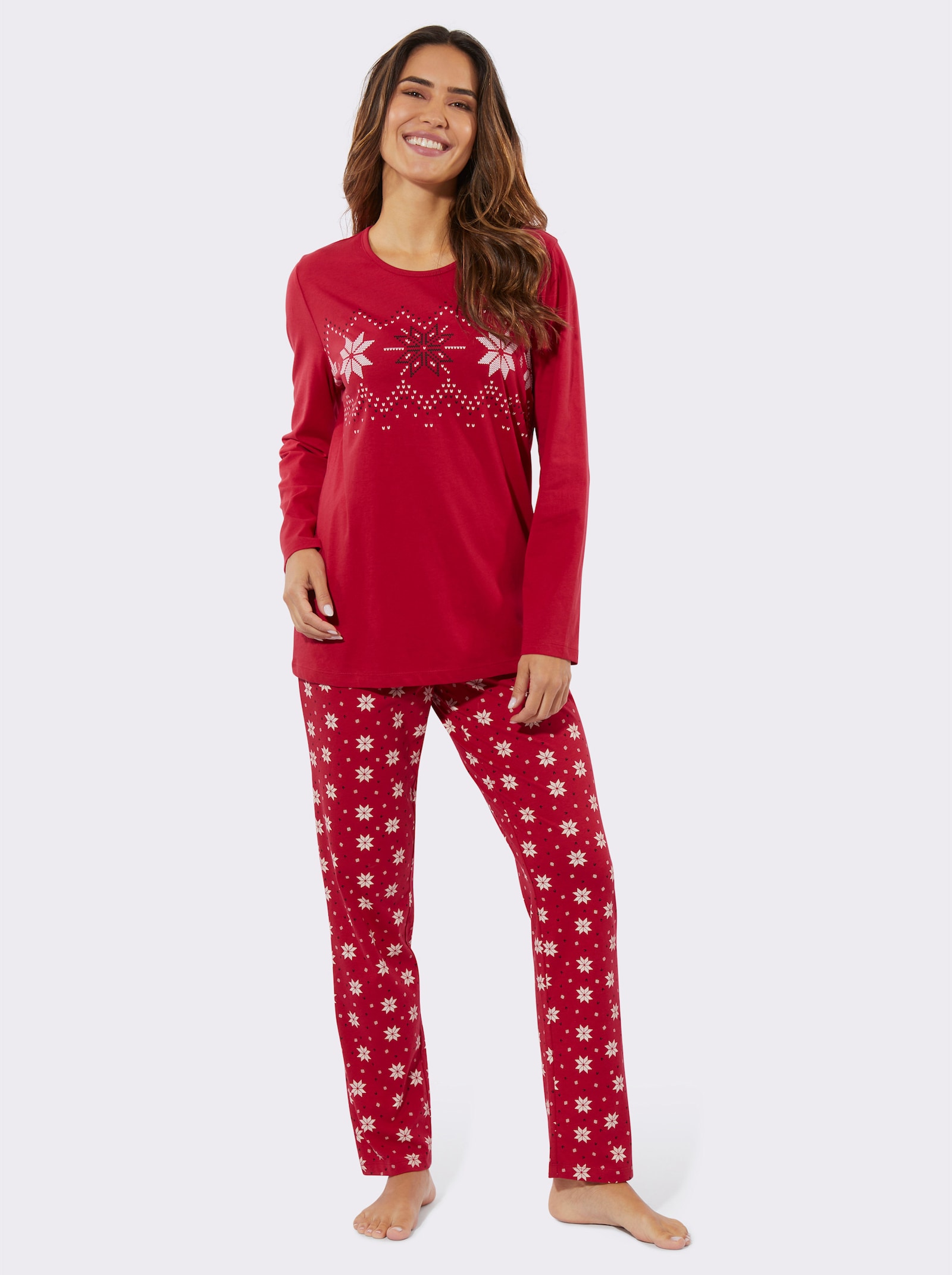 Pyjama met Noors patroon - rood/ecru bedrukt