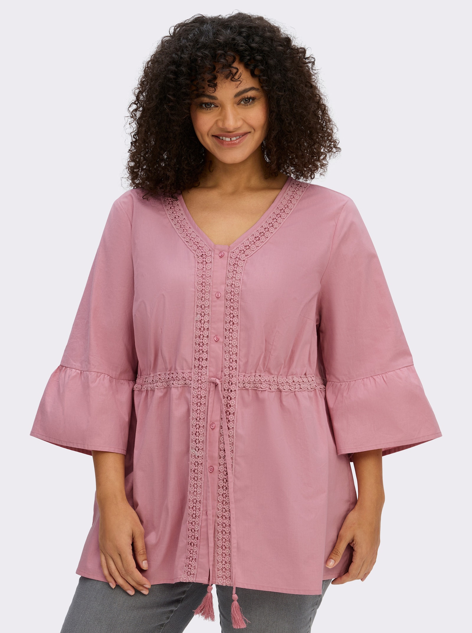 sheego Tunika mit Bindebändern - altrosa