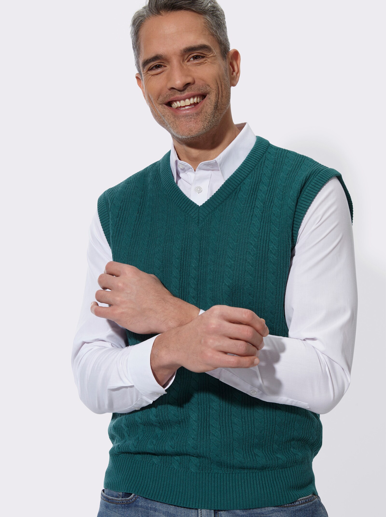 Pullunder mit Zopf- und Strickmuster - petrol