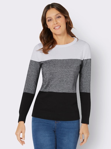 Pullover met ronde hals - wit/zwart gedessineerd