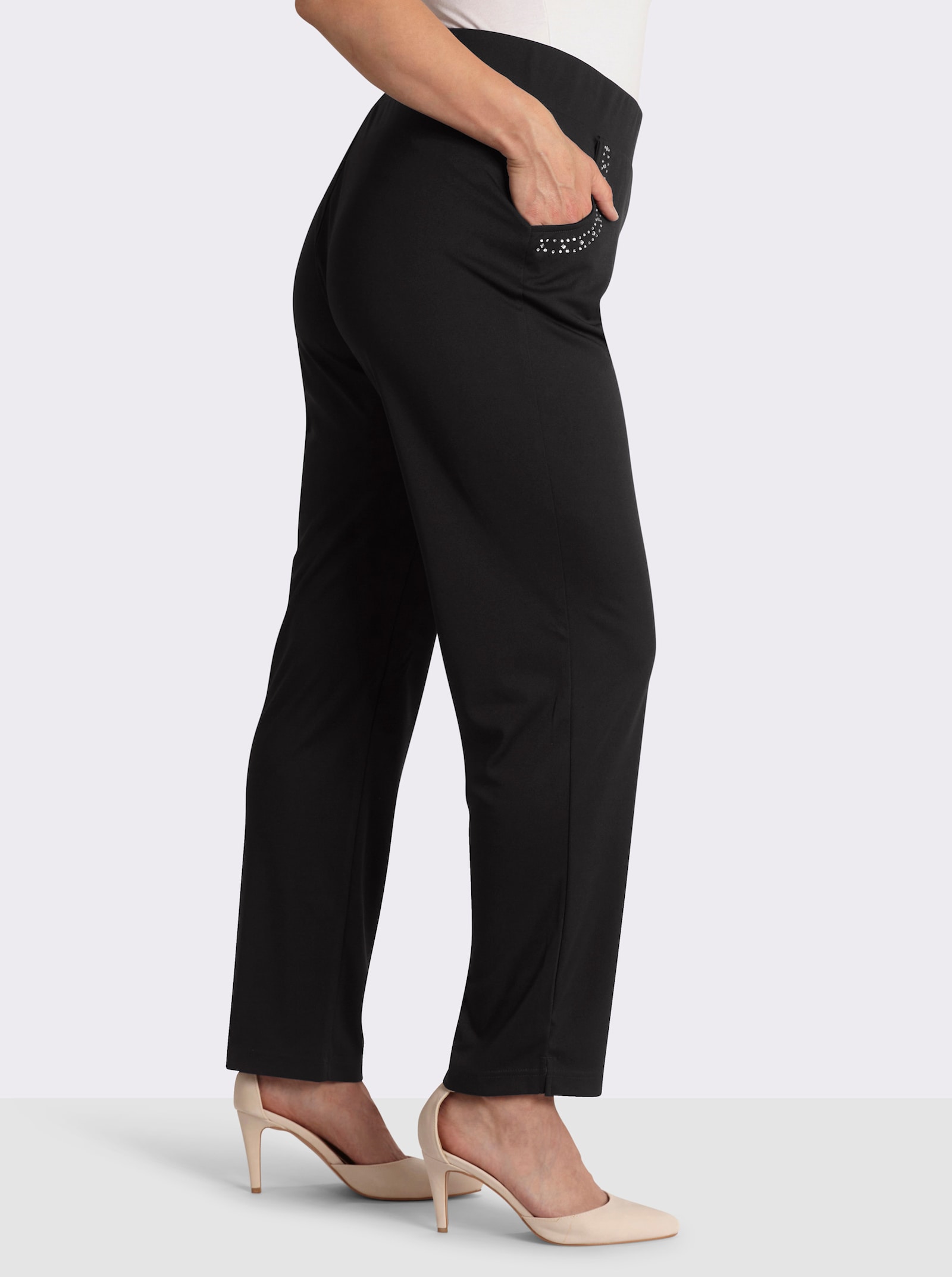 Schlupfhose mit Ziersteinchen - schwarz