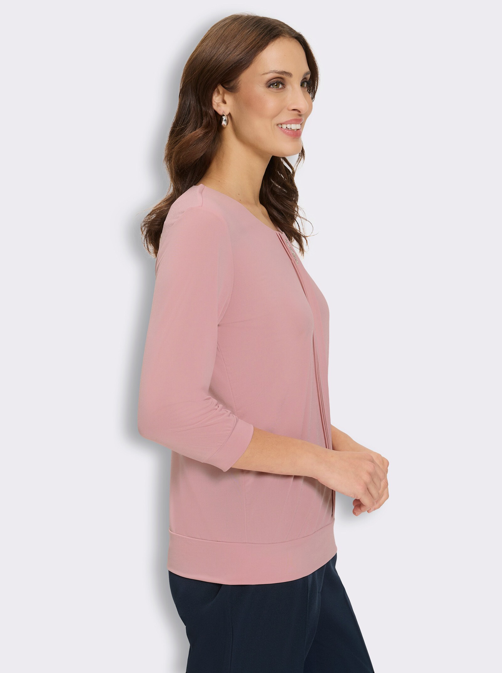 3/4-Arm-Shirt mit Strasssteinchen-Schnalle - rosé