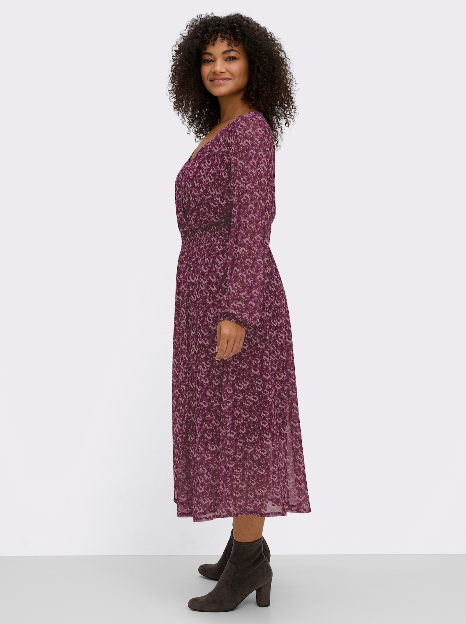 sheego Blumenkleid aus Mesh - burgund-schoko-bedruckt