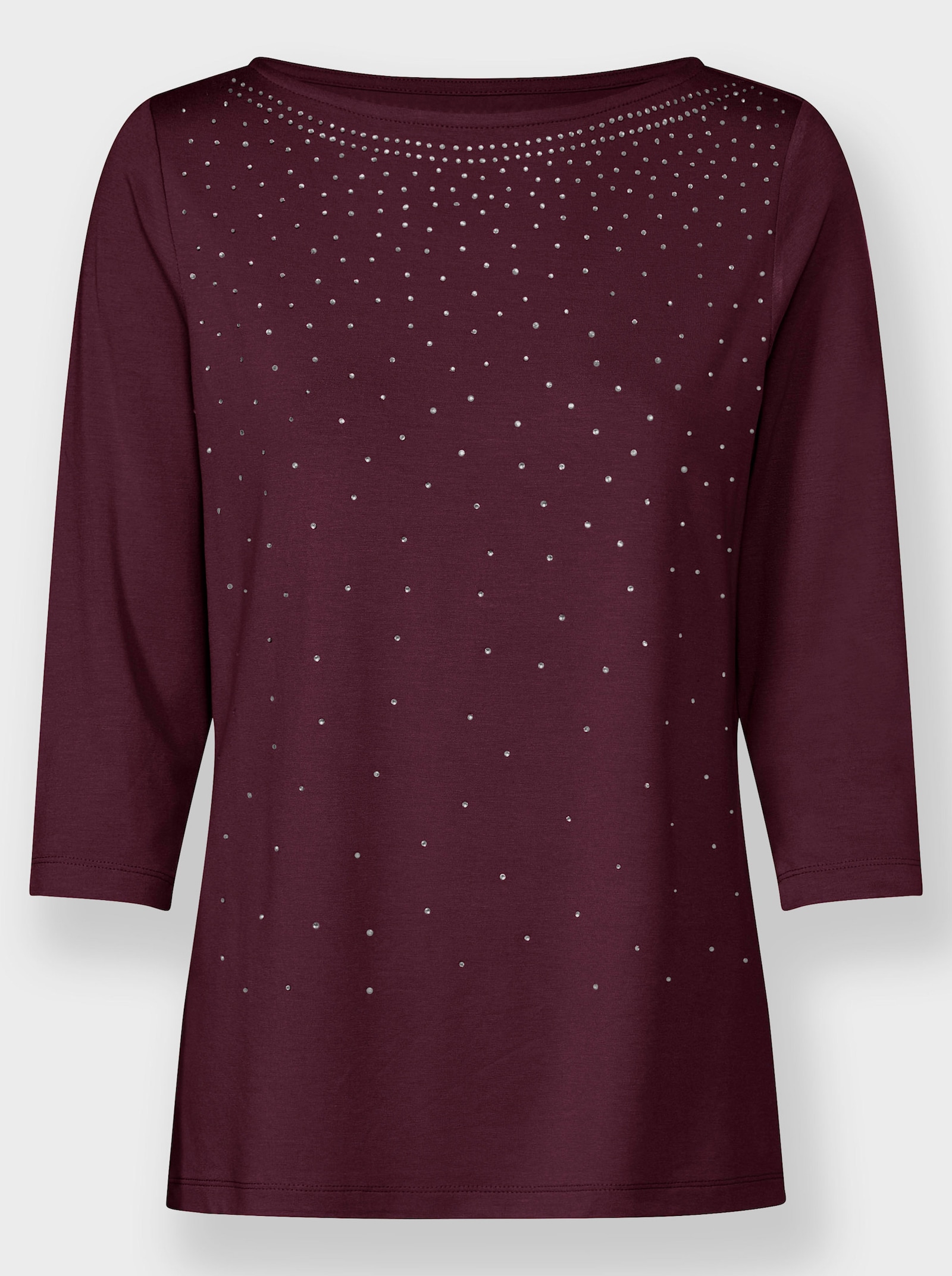 Shirt met 3/4-mouwen en glittersteentjes - bordeaux