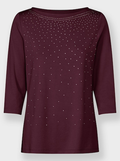 3/4-Arm-Shirt mit Glitzersteinchen - burgund