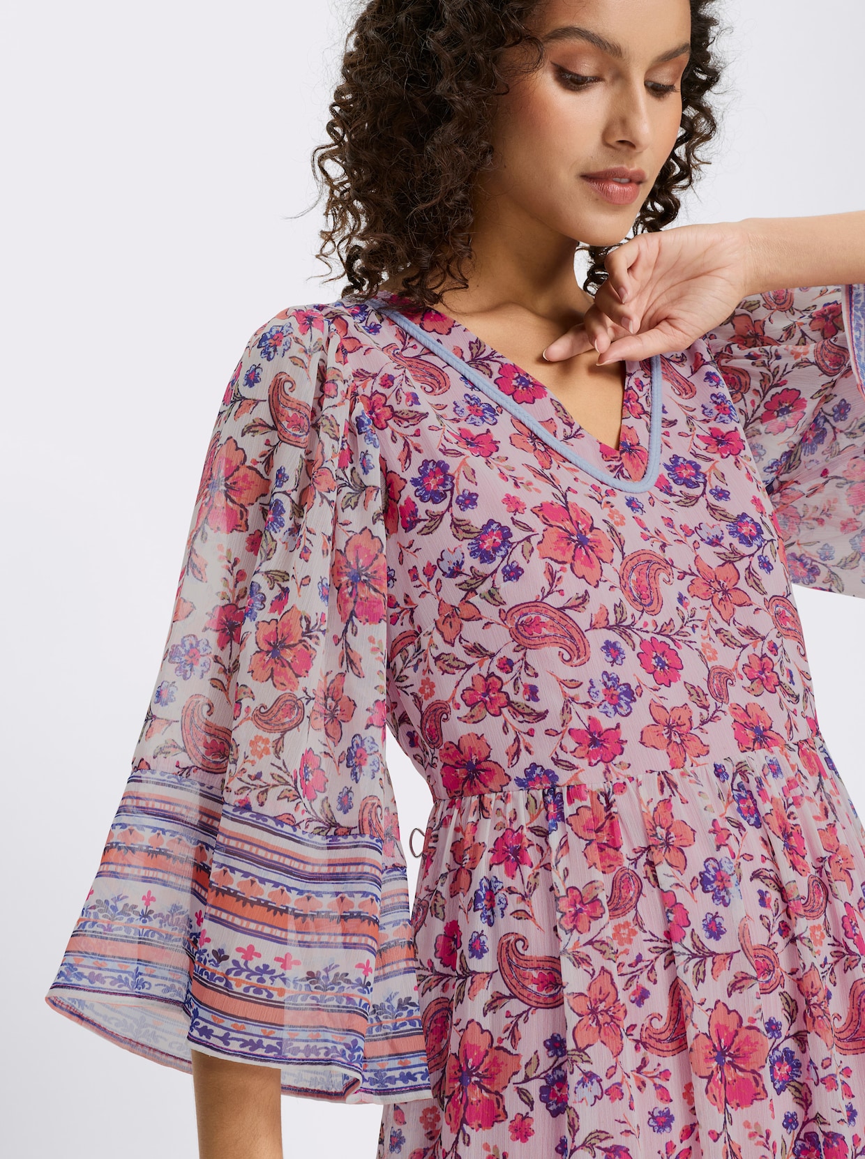 heine Druckkleid - ecru-fuchsia-bedruckt