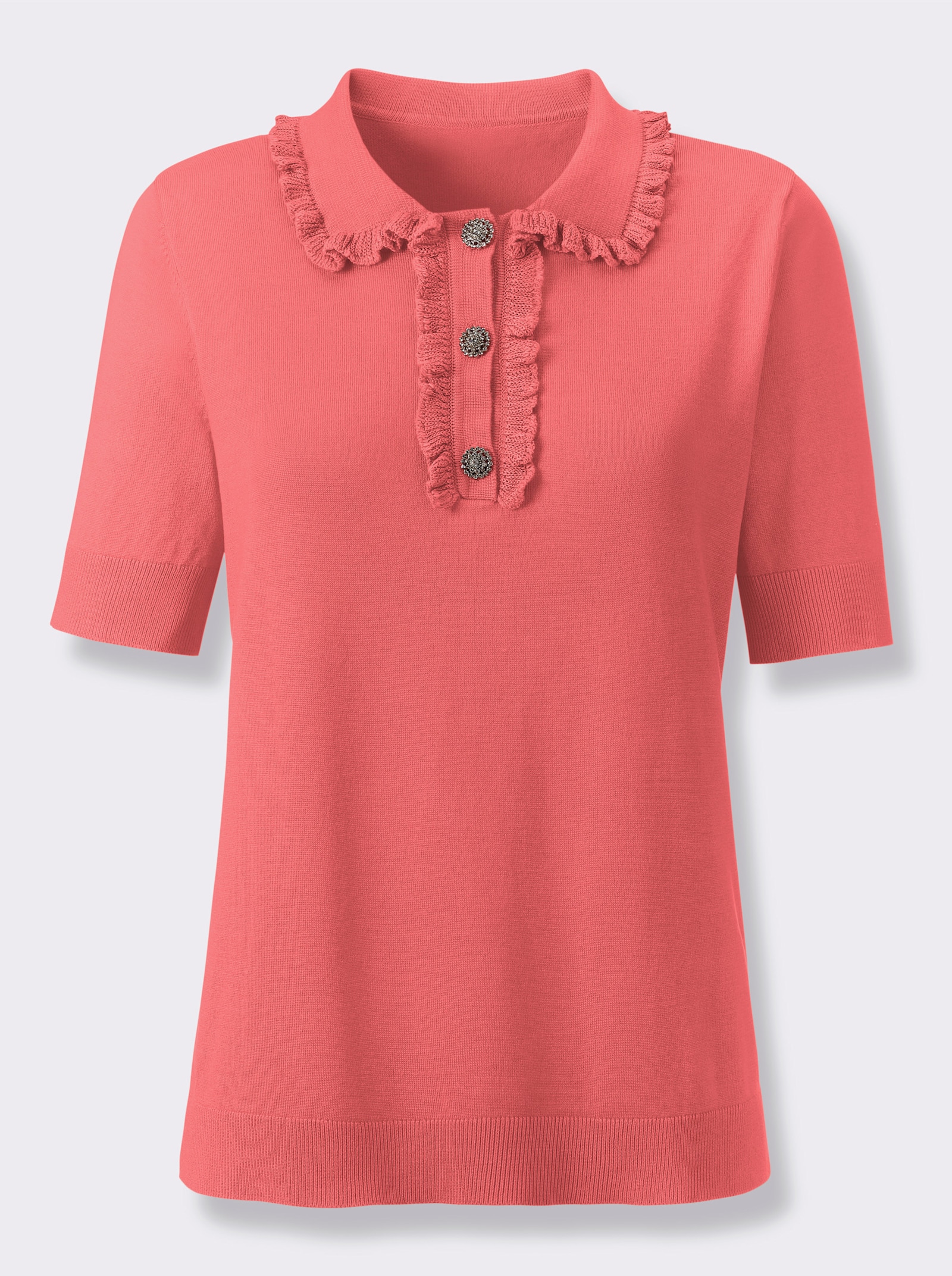 Polopullover mit kurzer Zierknopfleiste - koralle