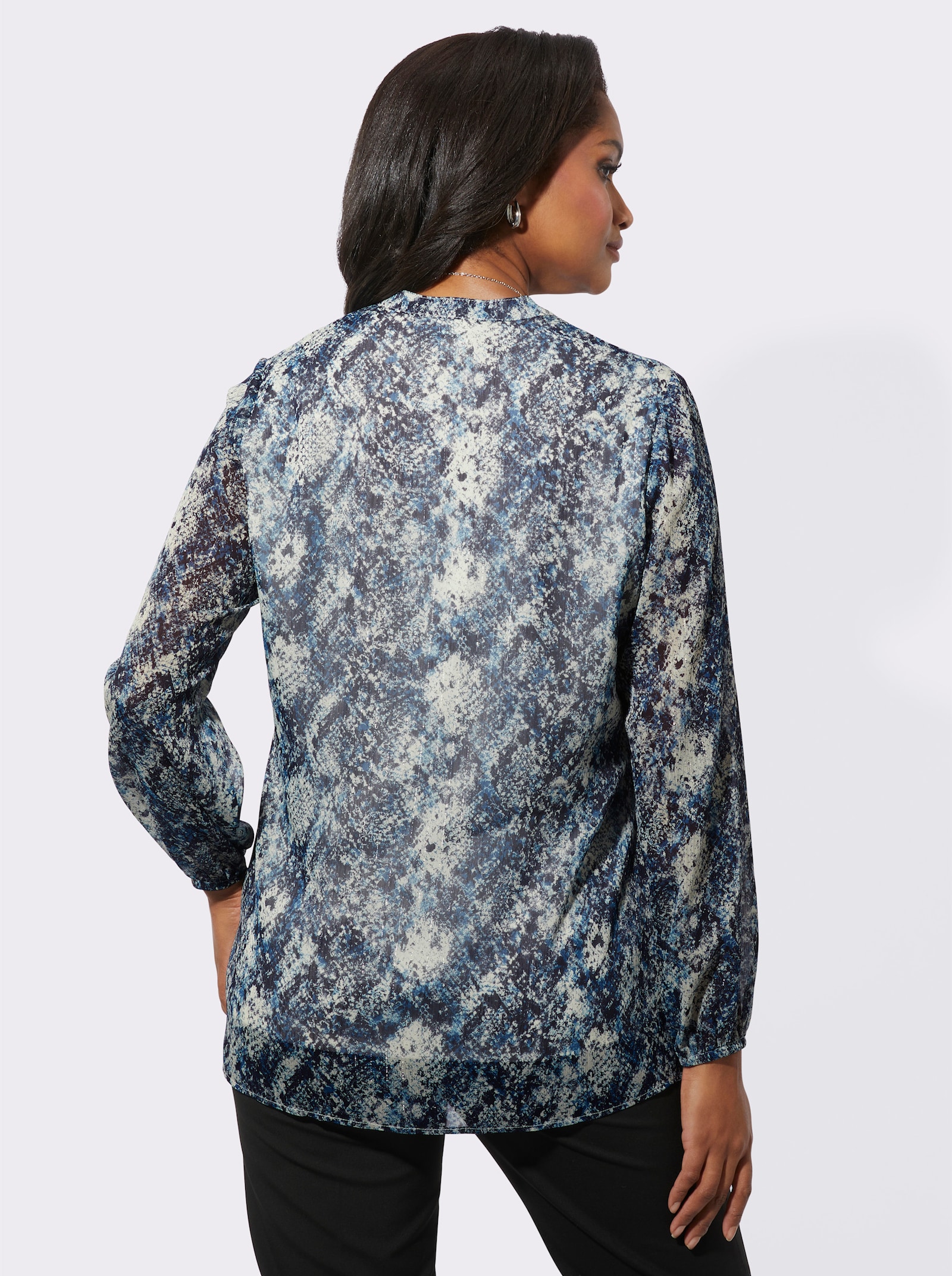 Tunika mit V-Ausschnitt - champagner-rauchblau-bedruckt