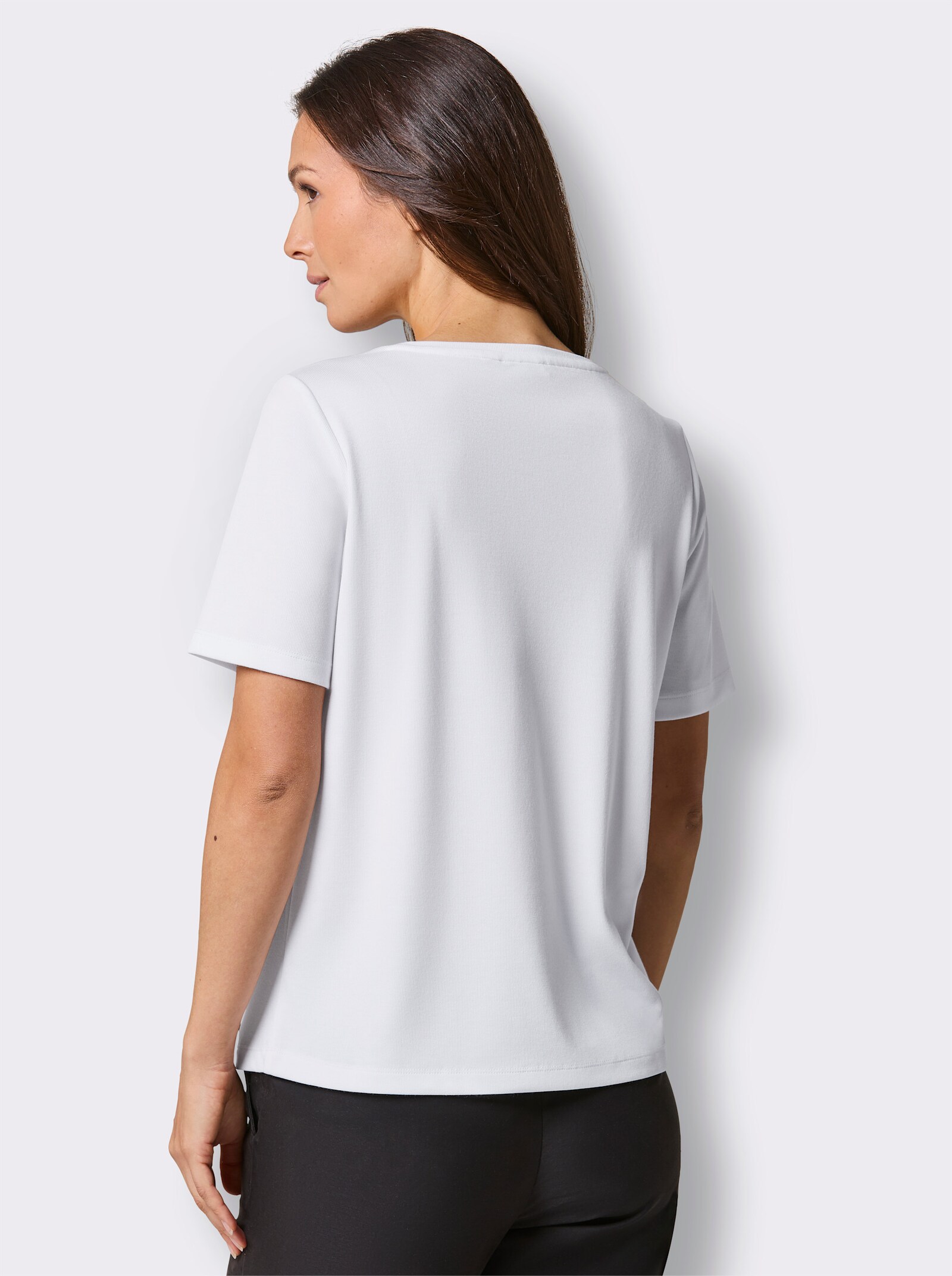 CREATION L PREMIUM Kurzarmshirt mit Glitzersteinchen - weiß
