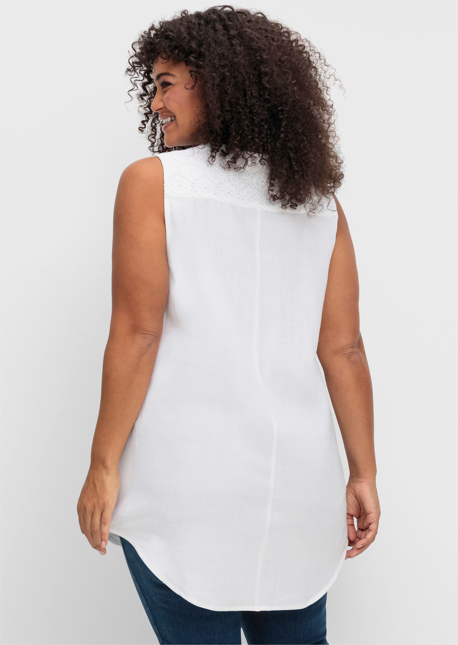 sheego by Joe Browns Blusentop mit Spitzenbesatz - weiß