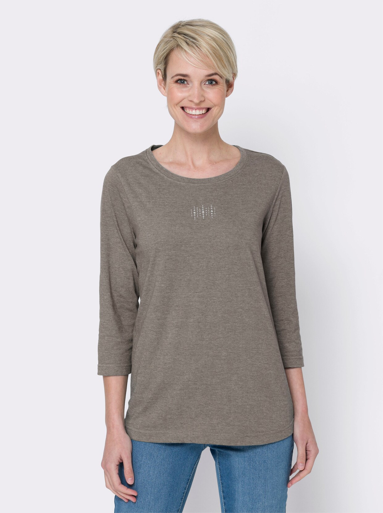 Shirt met 3/4-mouw - taupe gemêleerd