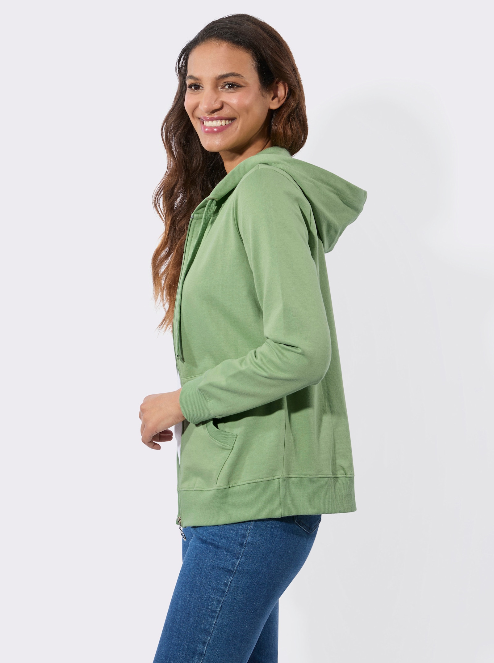 Sweatjacke mit Känguru-Taschen - eucalyptus