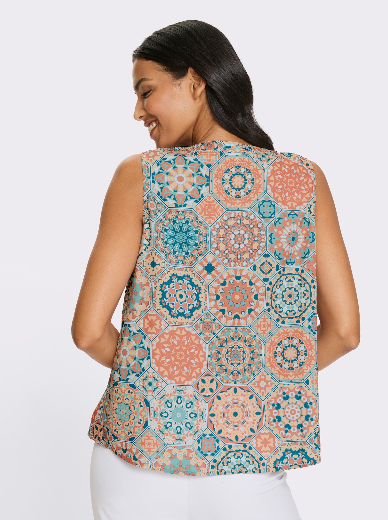 Blusentop im Mandala-Dessin - apricot-salbei-bedruckt