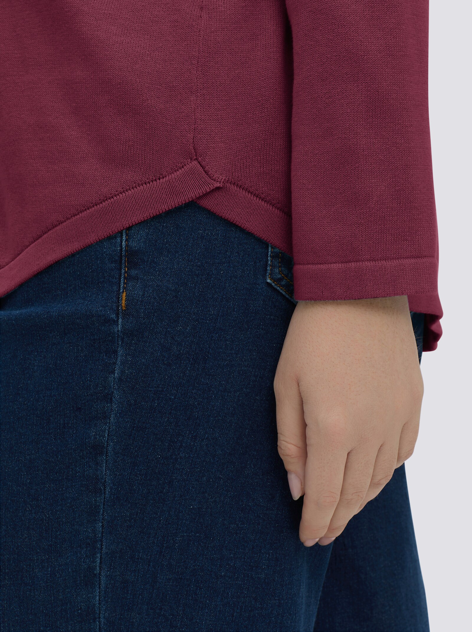 Baumwollpullover mit überlappendem Saum - bordeaux