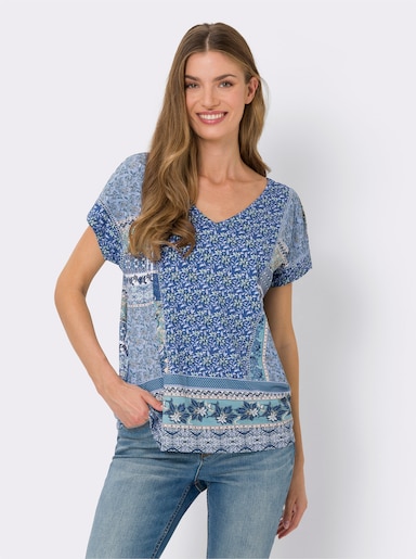 heine Kurzarmshirt in Patch-Optik - jeansblau-bleu-bedruckt