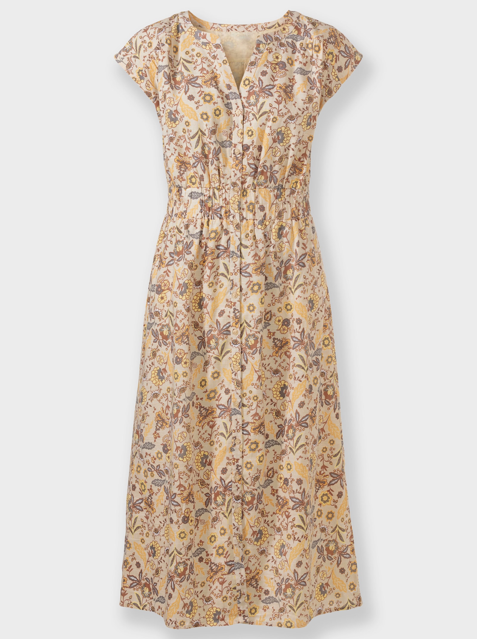 Baumwollkleid mit Blütenmuster - vanille-sand-bedruckt