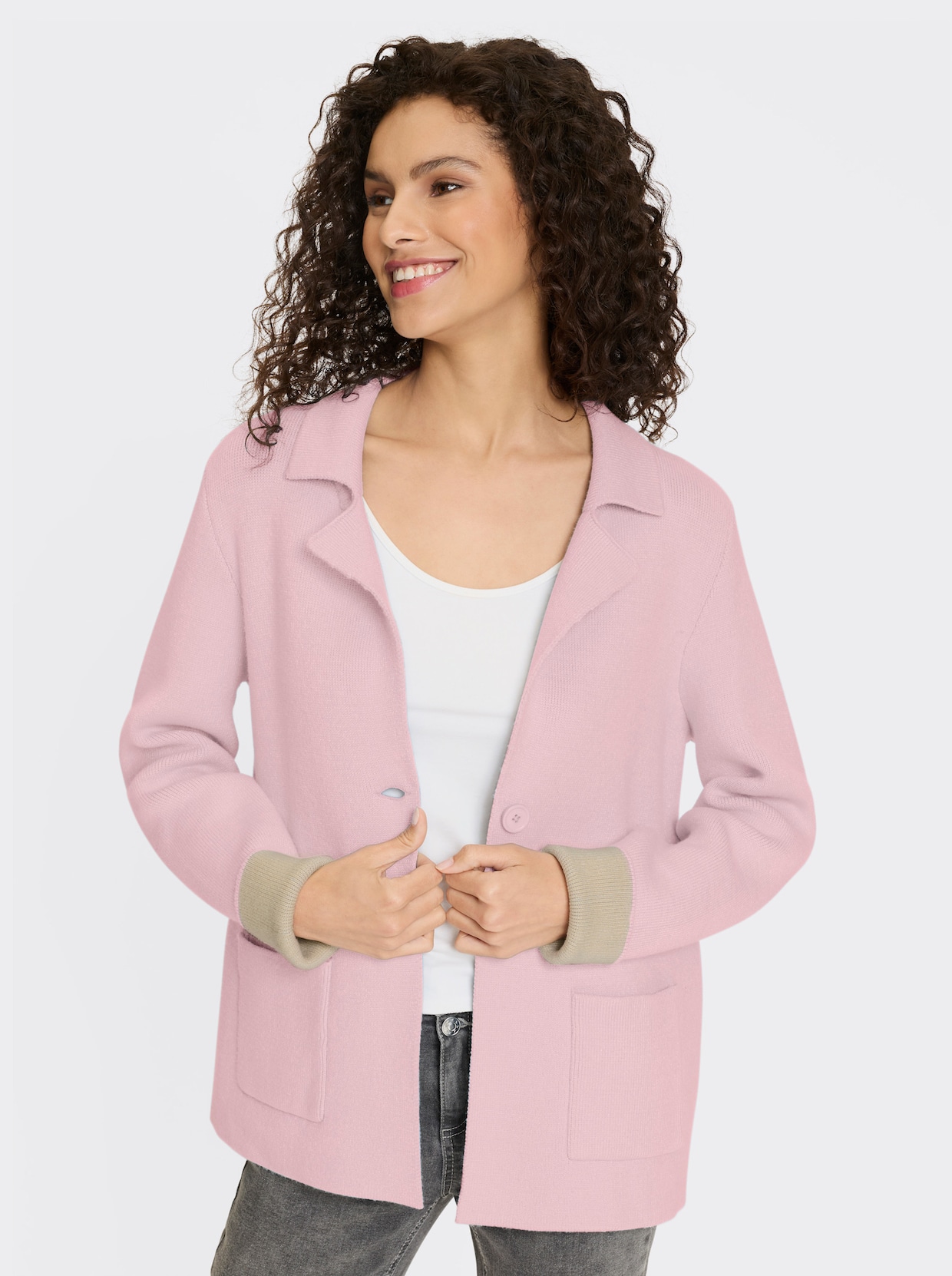 heine Cardigan in tweekleurige look - lichtroze