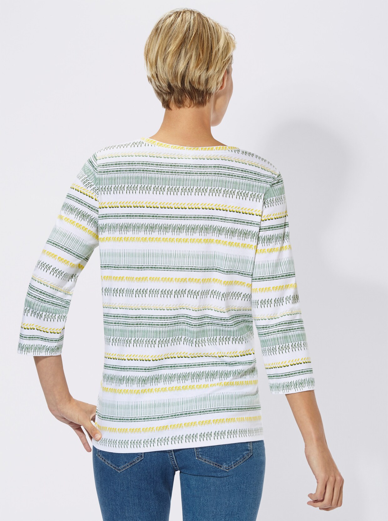3/4-Arm-Shirt - weiss-grün-gemustert