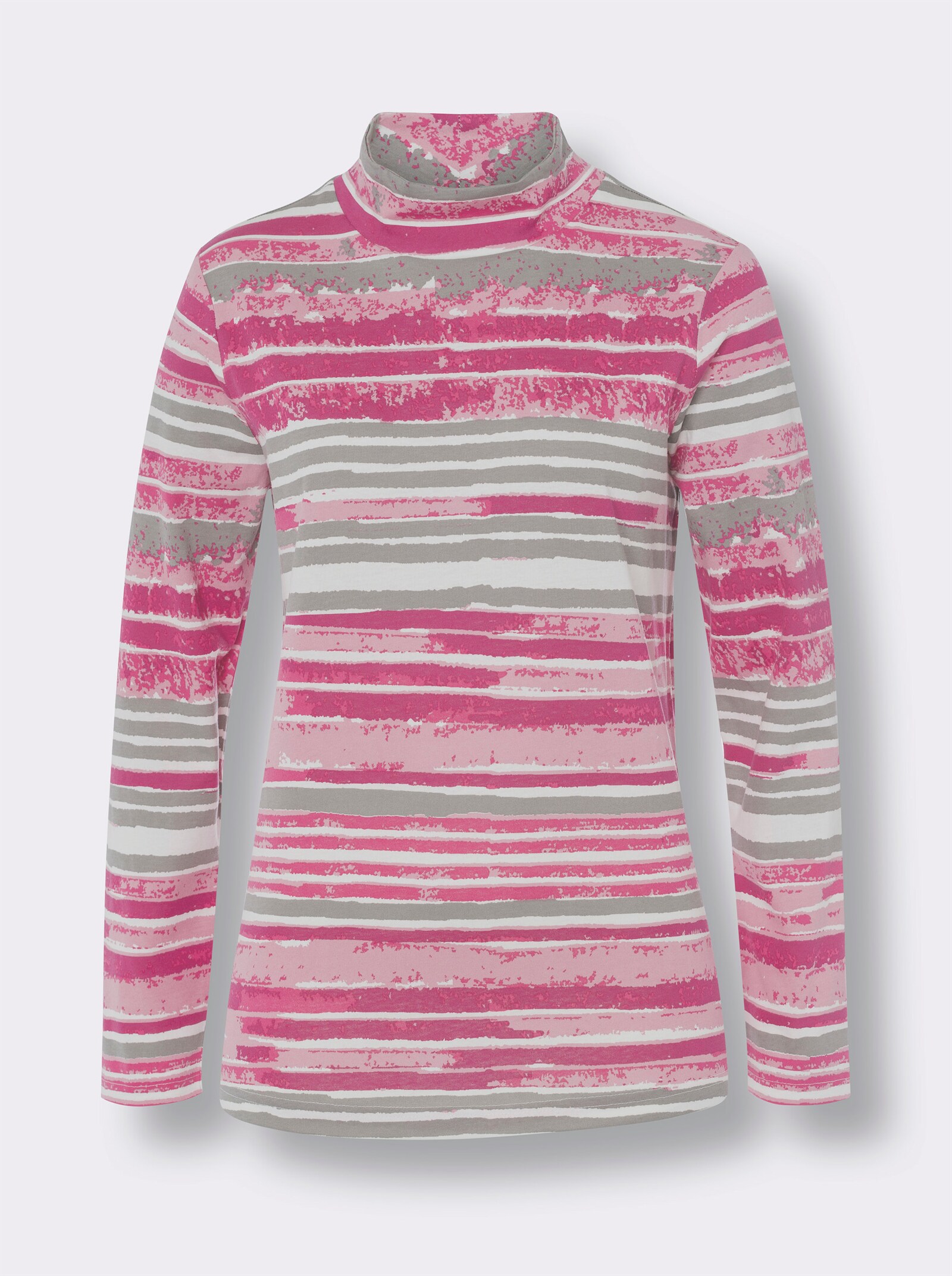 Tričko se stojáčkem a proužkovaným vzorem - starorůžová-šedá-potisk