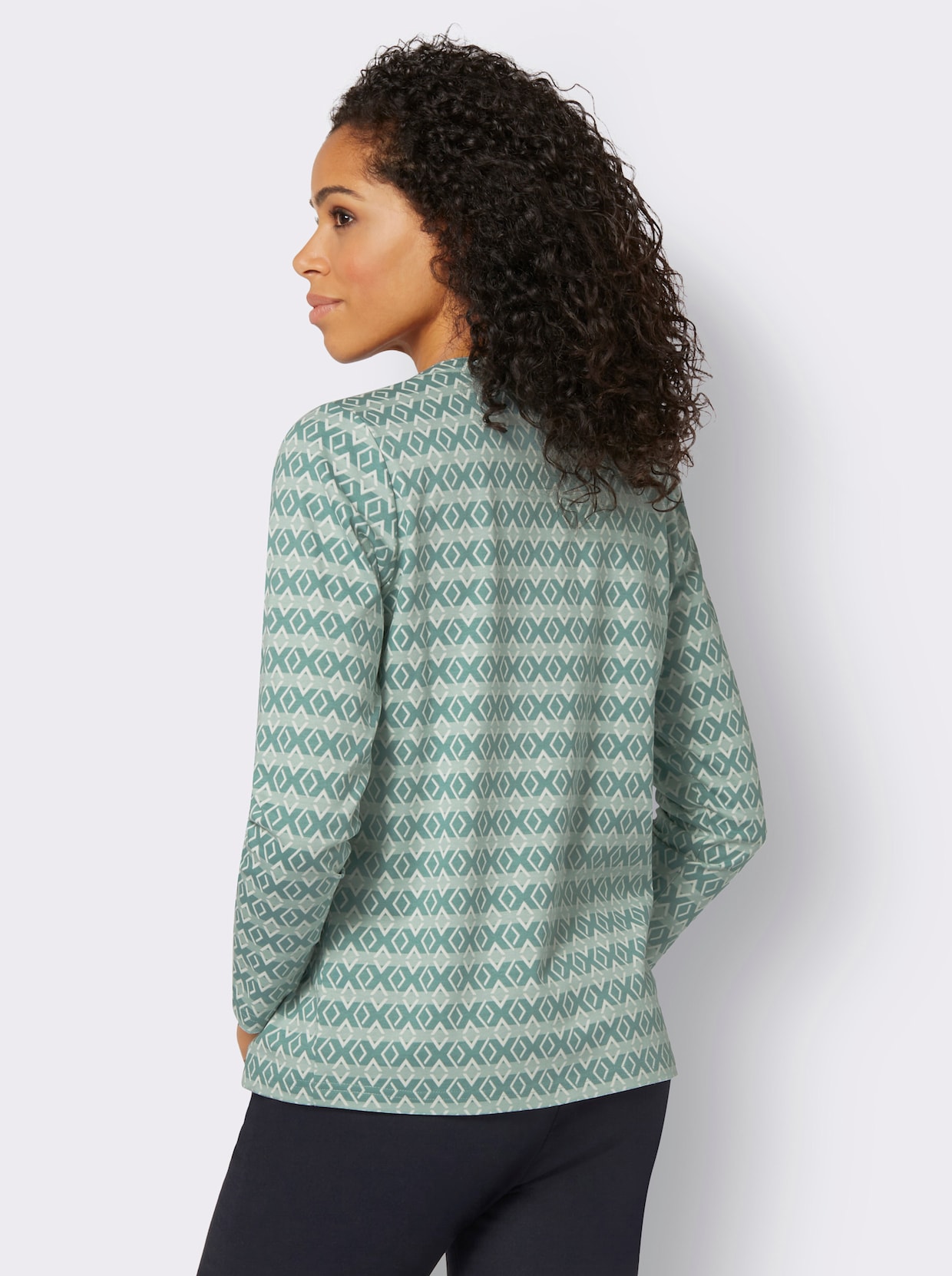 Shirt met lange mouwen - jade/ecru bedrukt