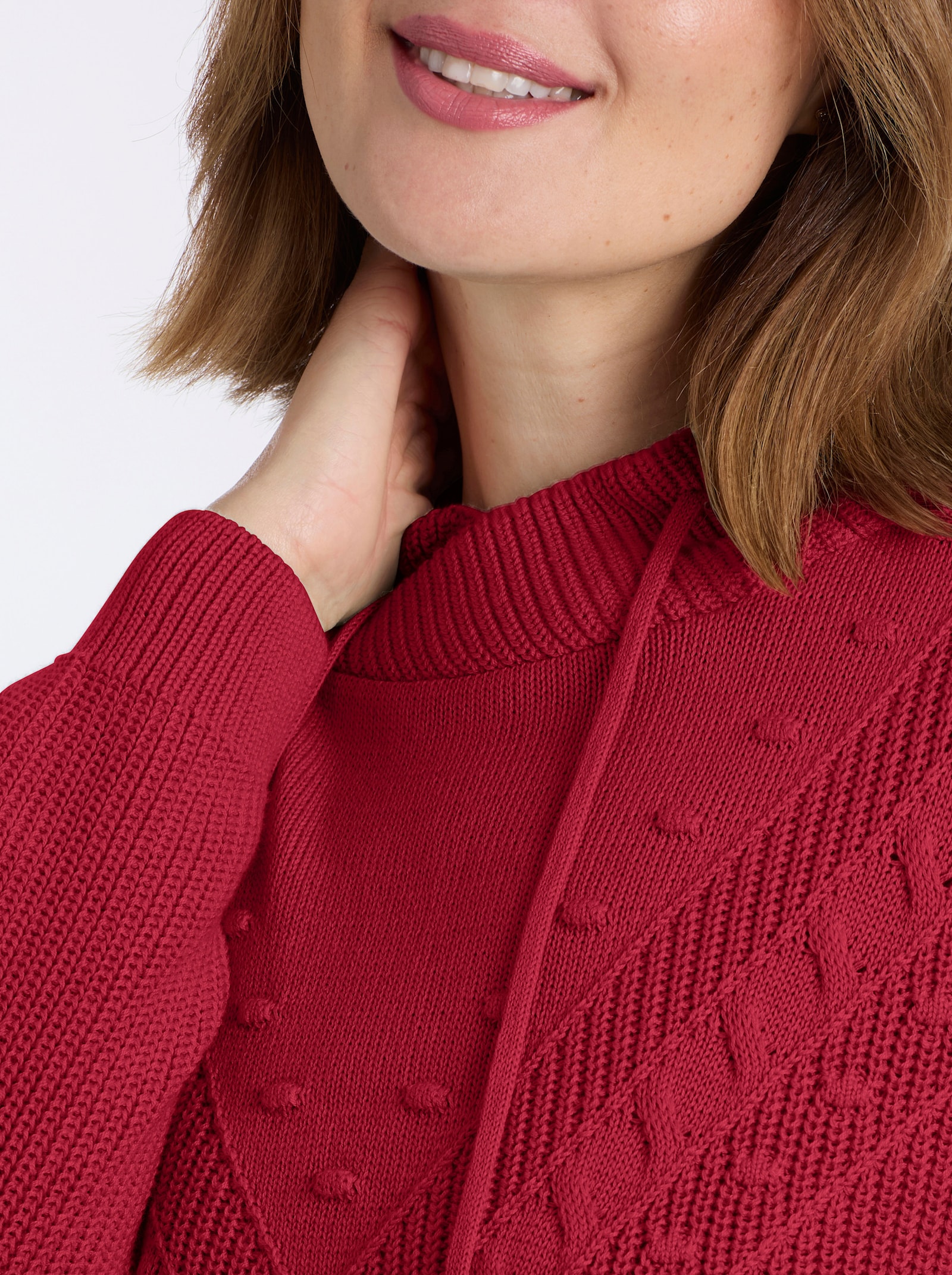 Strickpullover mit überlappendem Stehkragen - rot