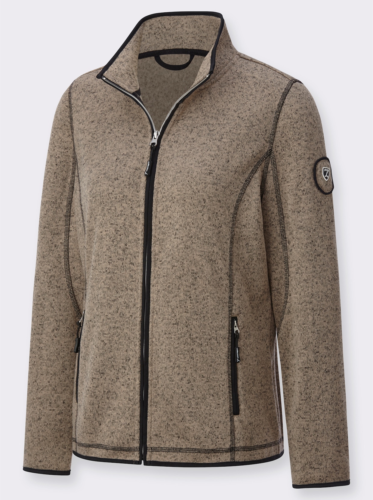 Strickfleecejacke - sesam-schwarz-gemustert