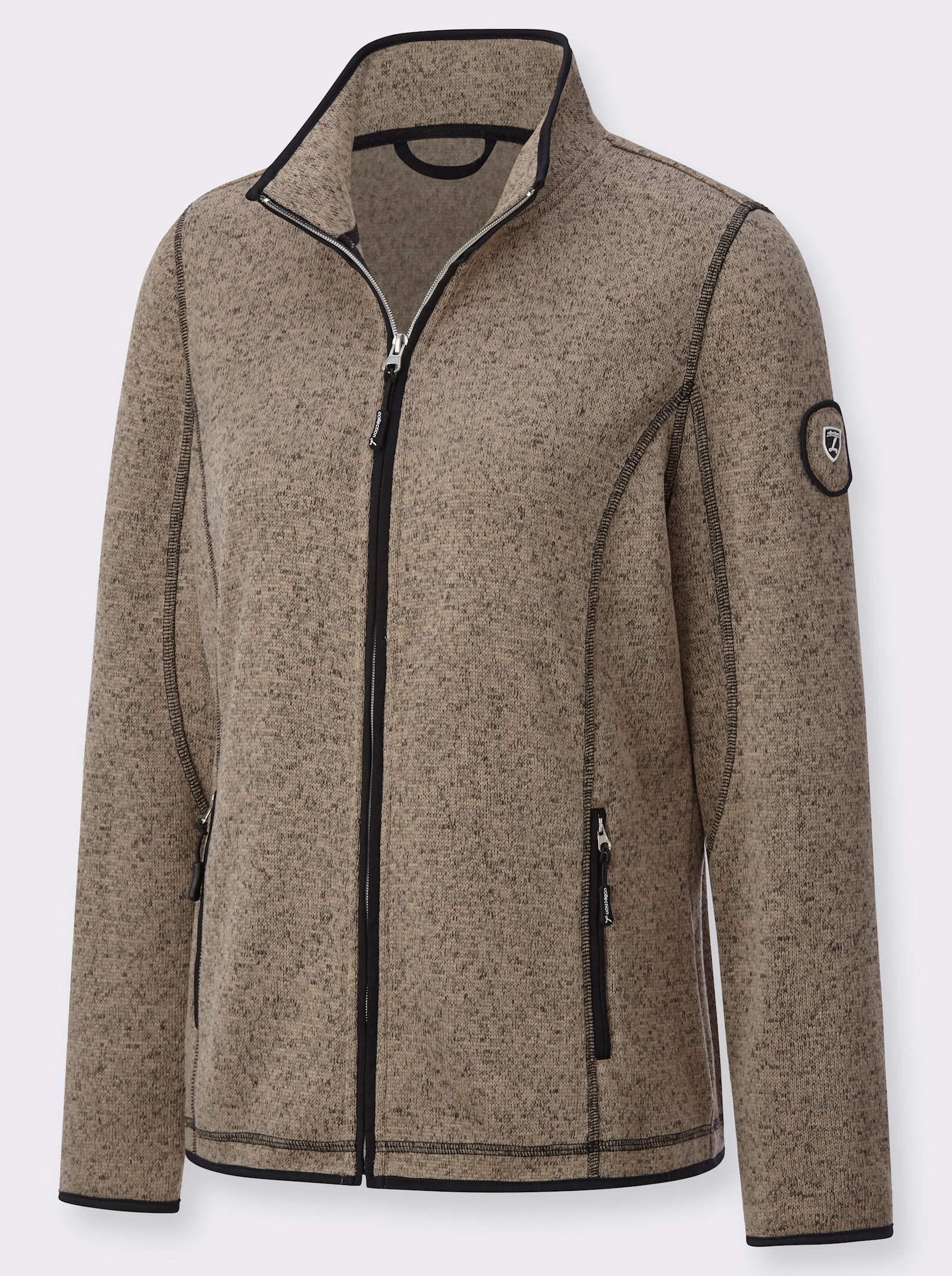 Strickfleecejacke in Melange-Optik - sesam-schwarz-gemustert