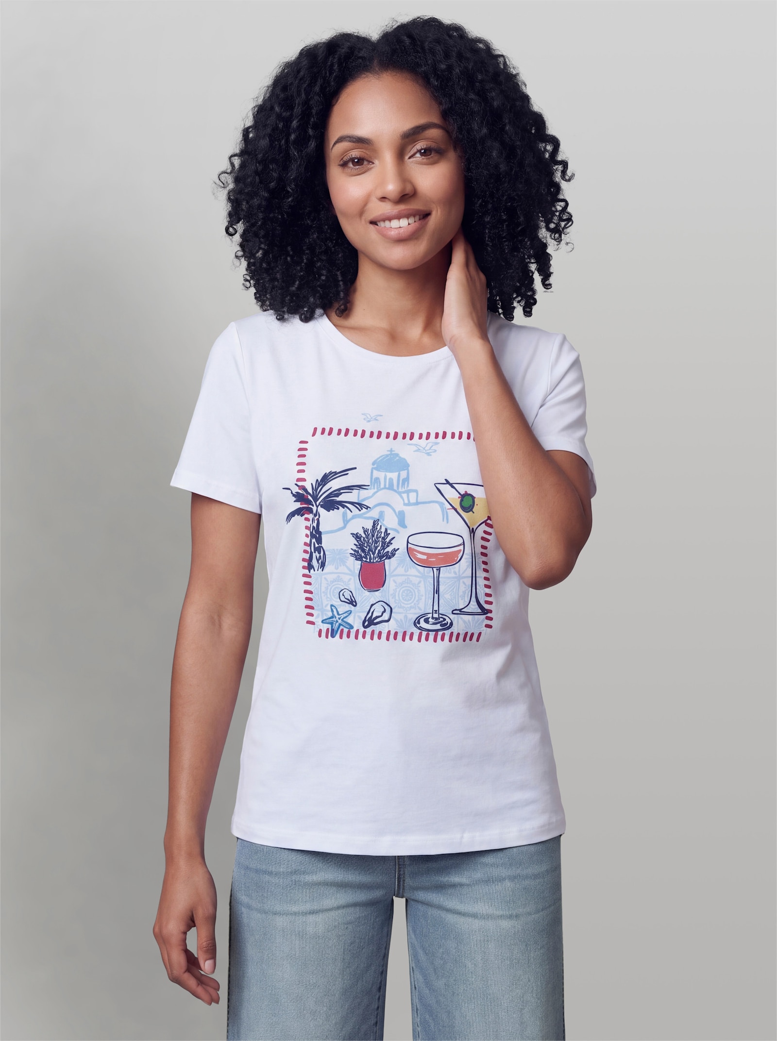 heine Kurzarmshirt mit Frontprint - weiß