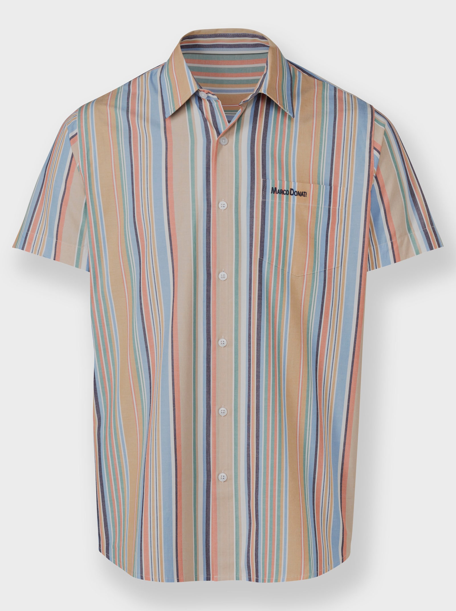 Marco Donati Kurzarmhemd garngefärbt und bügelfrei - camel-beige-gestreift