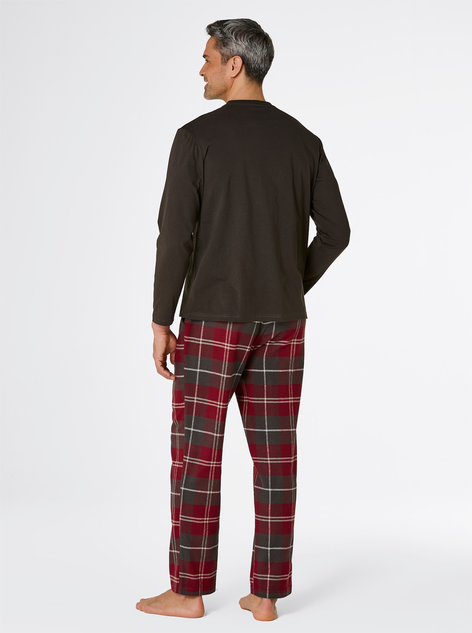 wäschepur men Pyjama - grafiet/donkerrood geruit