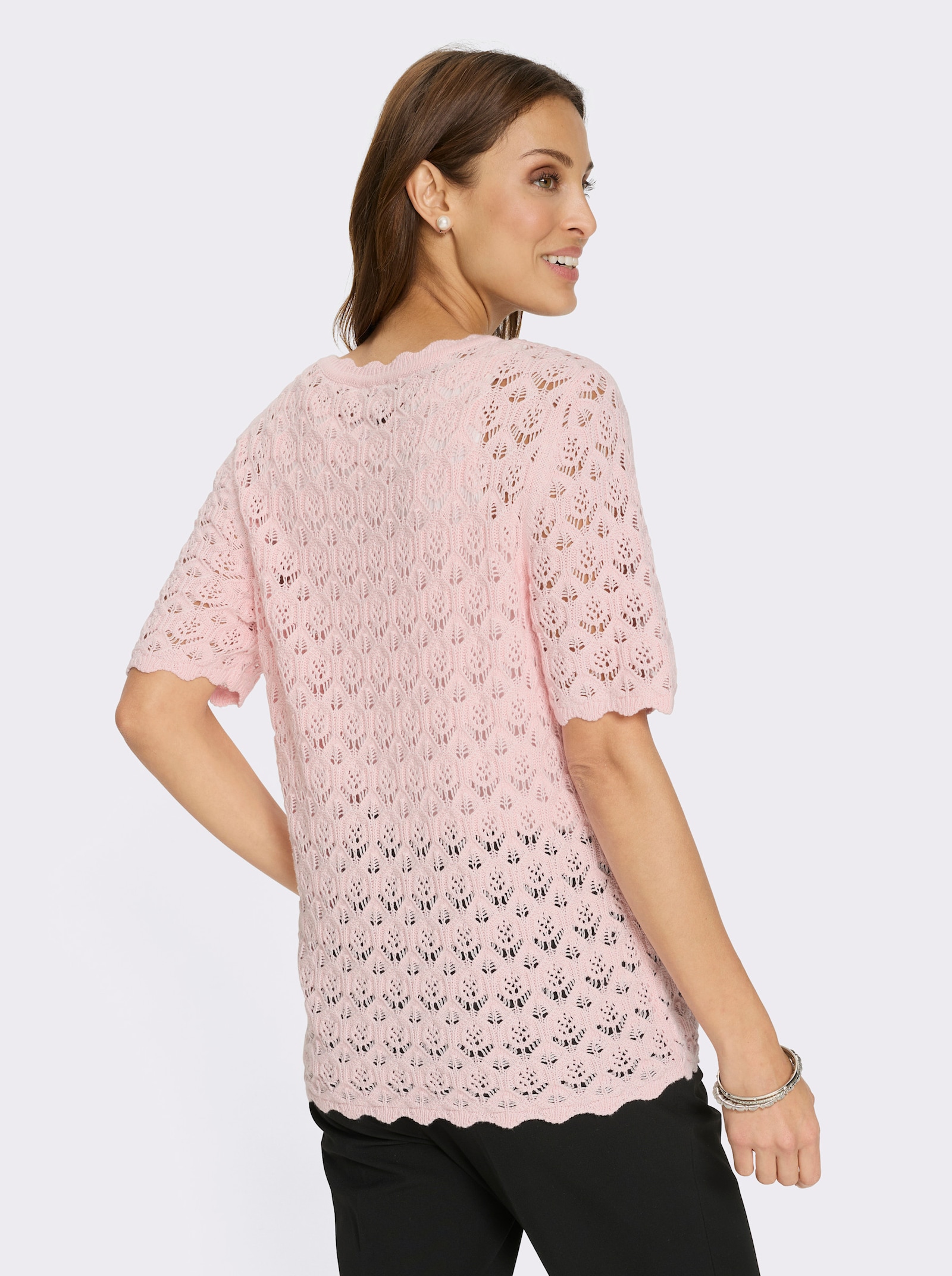 Pulóver, kr. rukávy, zahnuté zakončenia - svetloružová