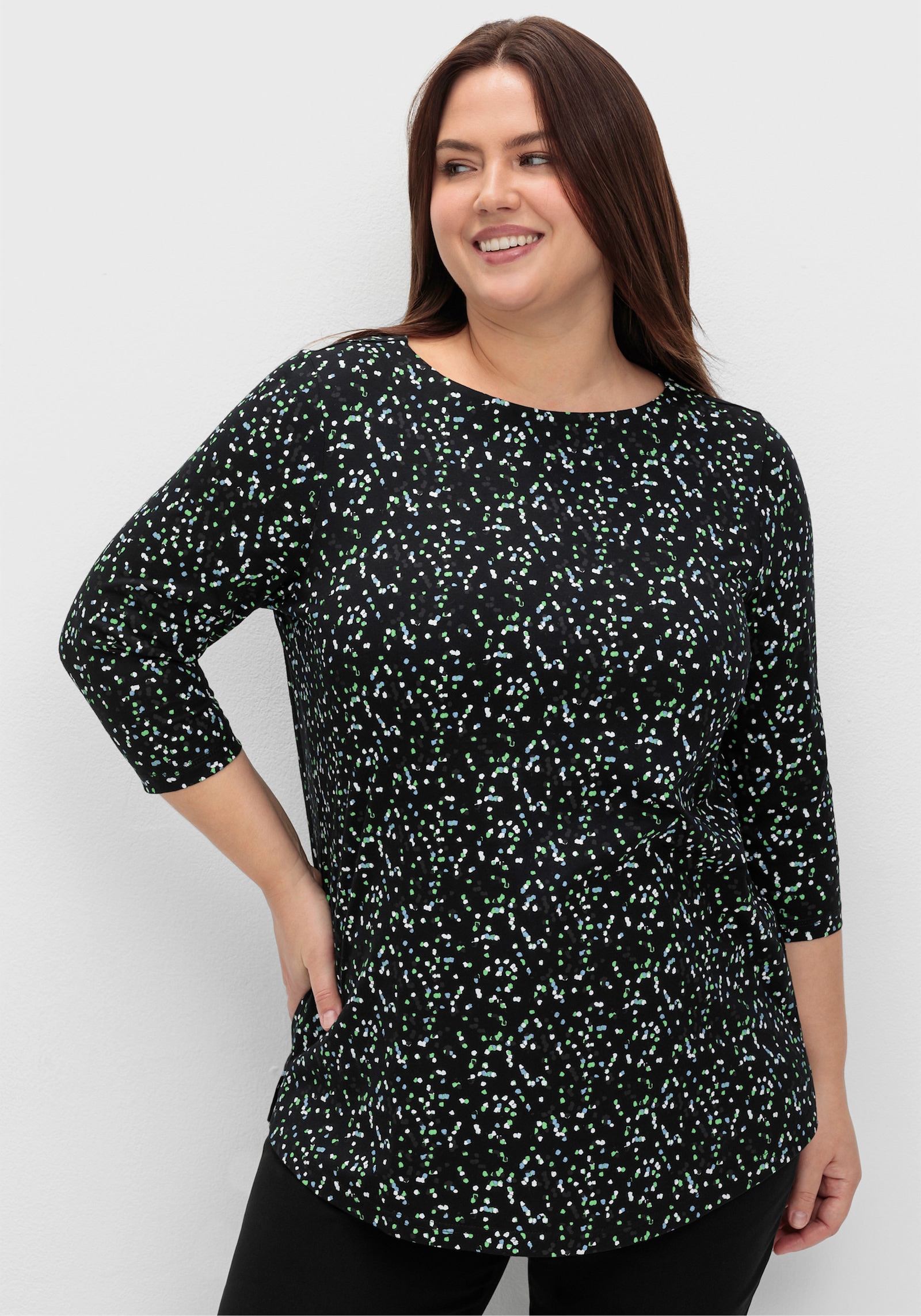 sheego 3/4-Arm-Shirt mit Minimalprint - schwarz-gemustert
