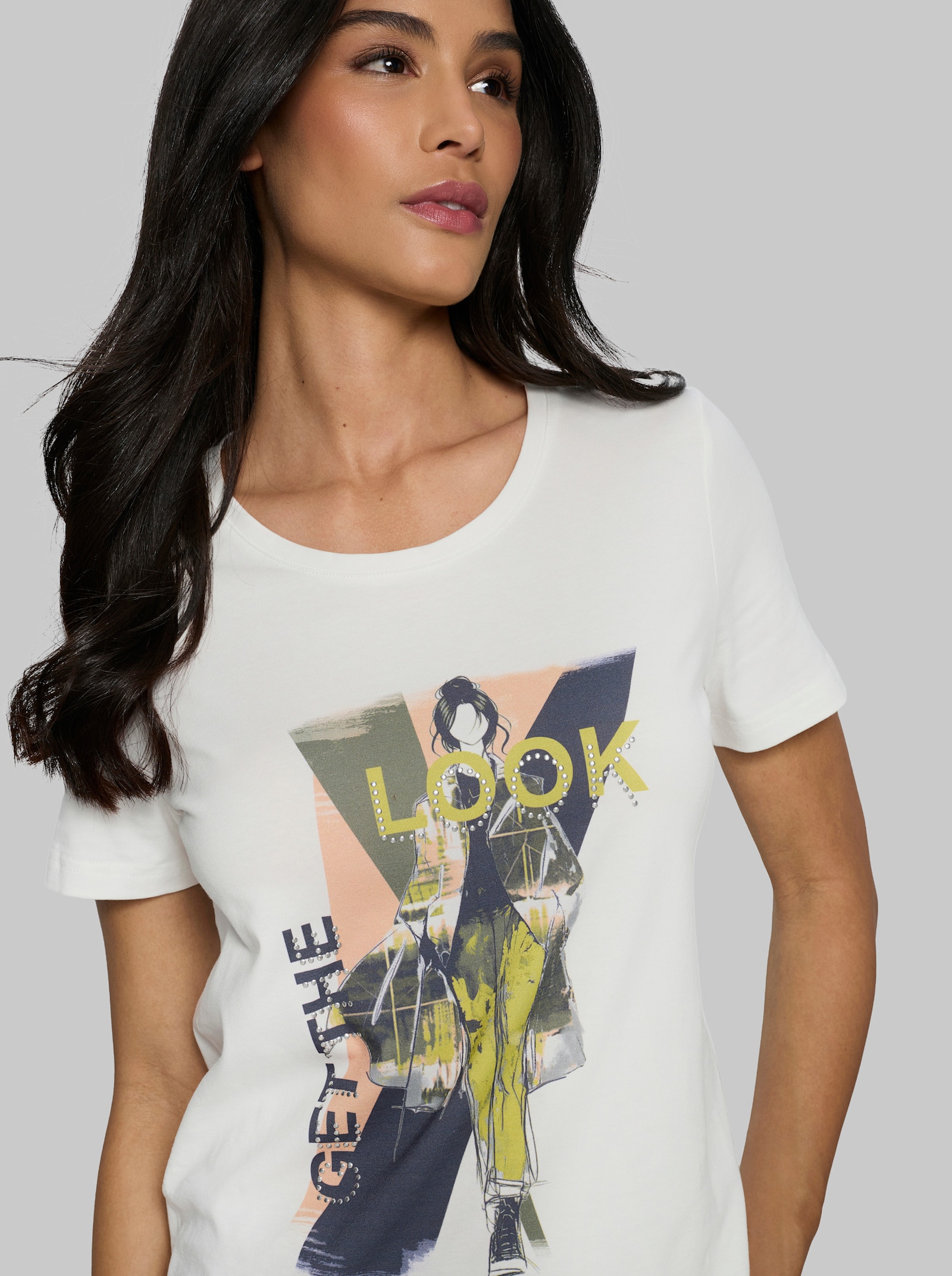 heine T-Shirt mit Print und Ziernieten - ecru